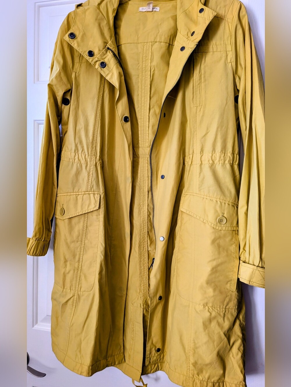 Eileen Fisher Ciitrine Yellow Lightweight Hooded Anorak Jacket.